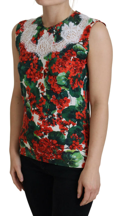 Dolce & Gabbana Weißes, geblümtes Wollwesten-Top mit Spitze