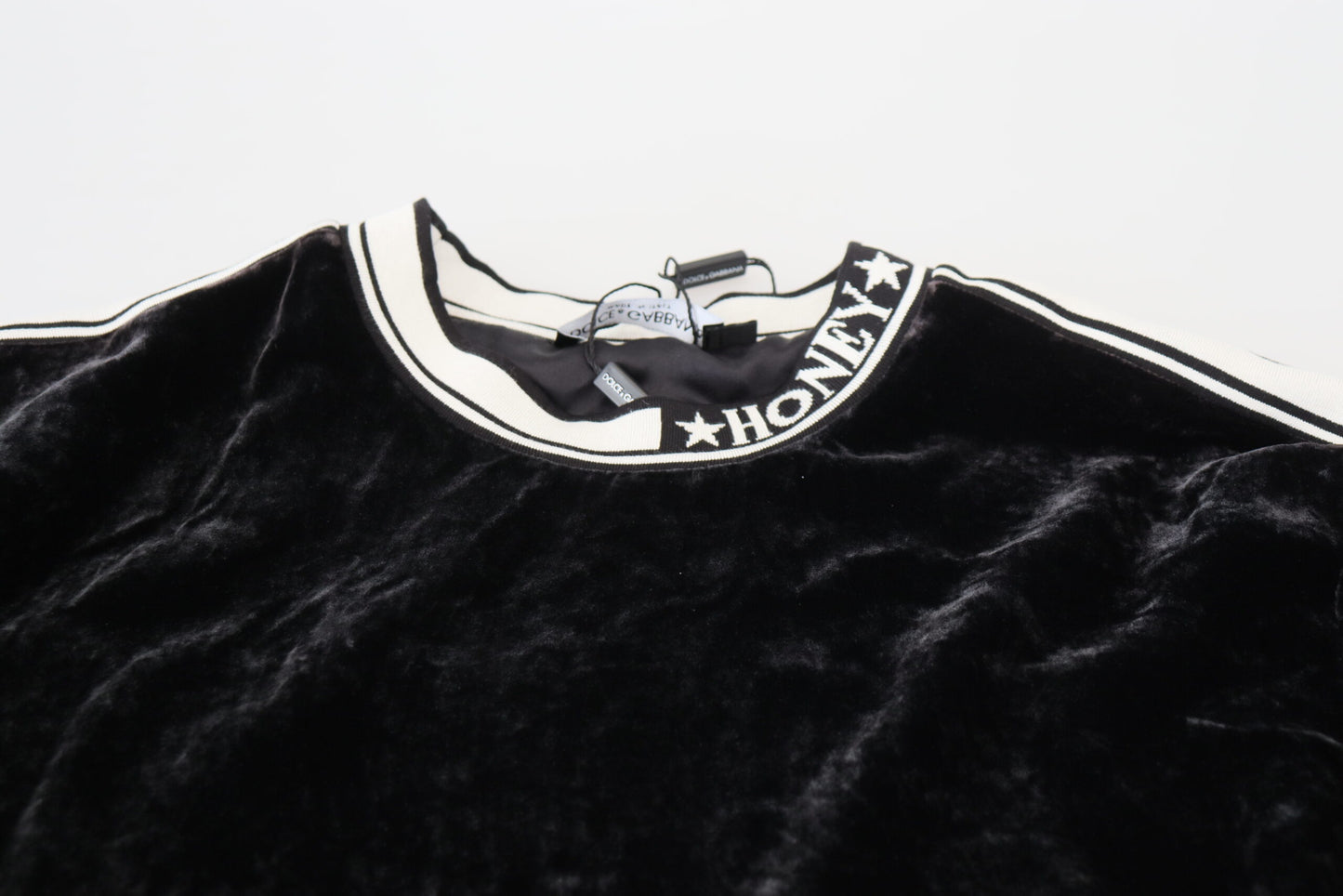 Dolce & Gabbana Schwarzer Pullover mit Rundhalsausschnitt aus Samt