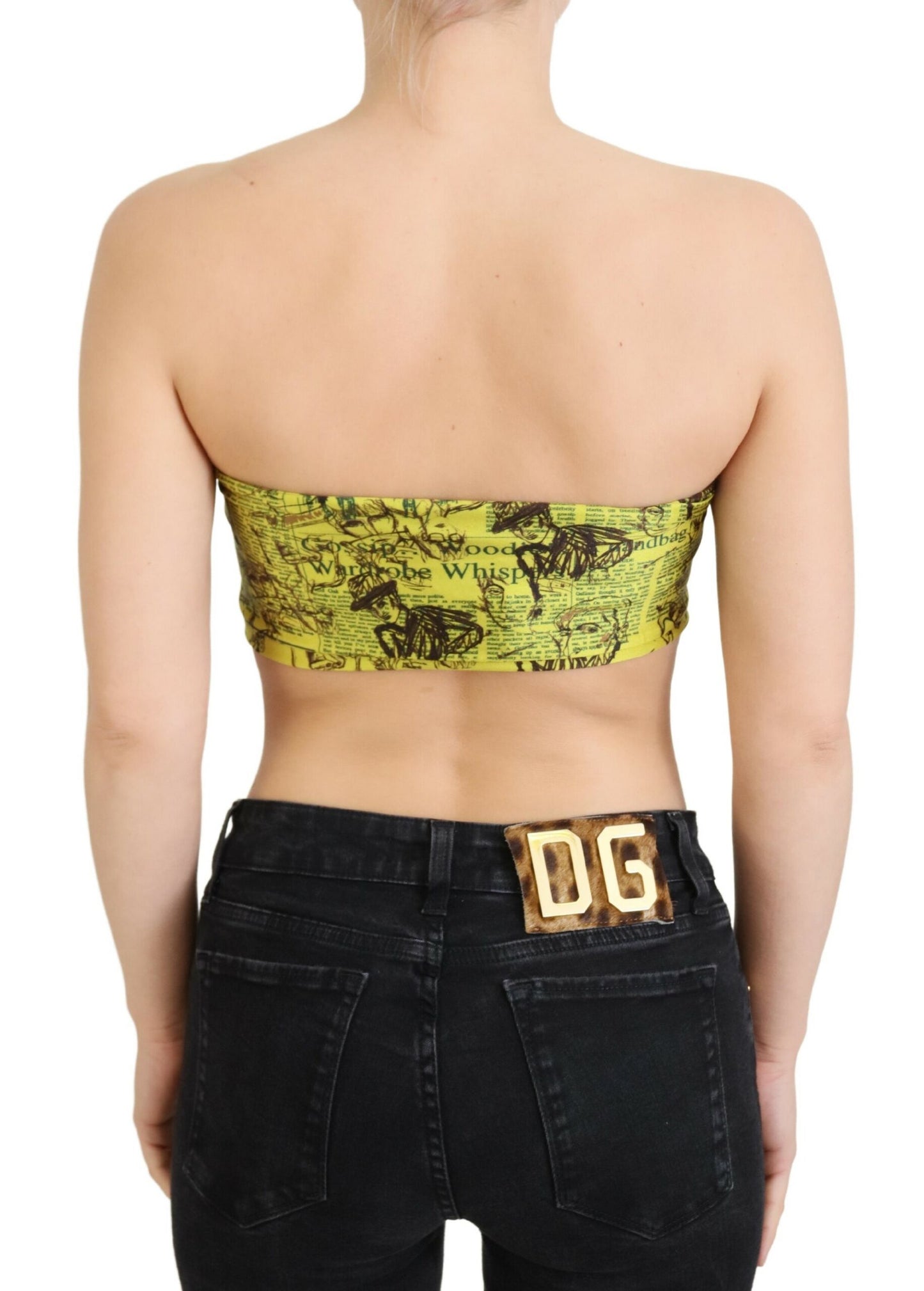 John Galliano Gelbe Bluse mit Zeitungsdruck in Kurzform