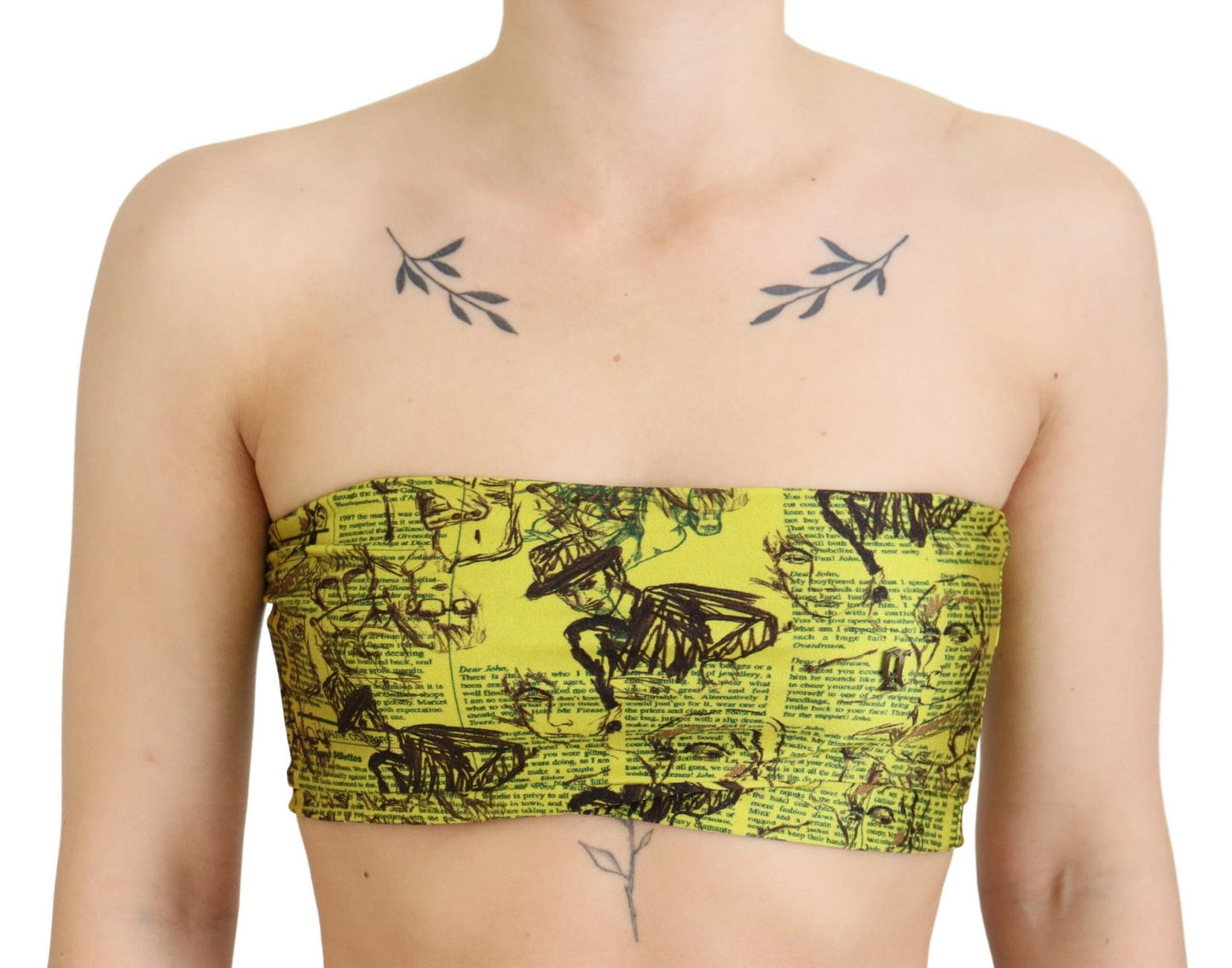 John Galliano Gelbe Bluse mit Zeitungsdruck in Kurzform