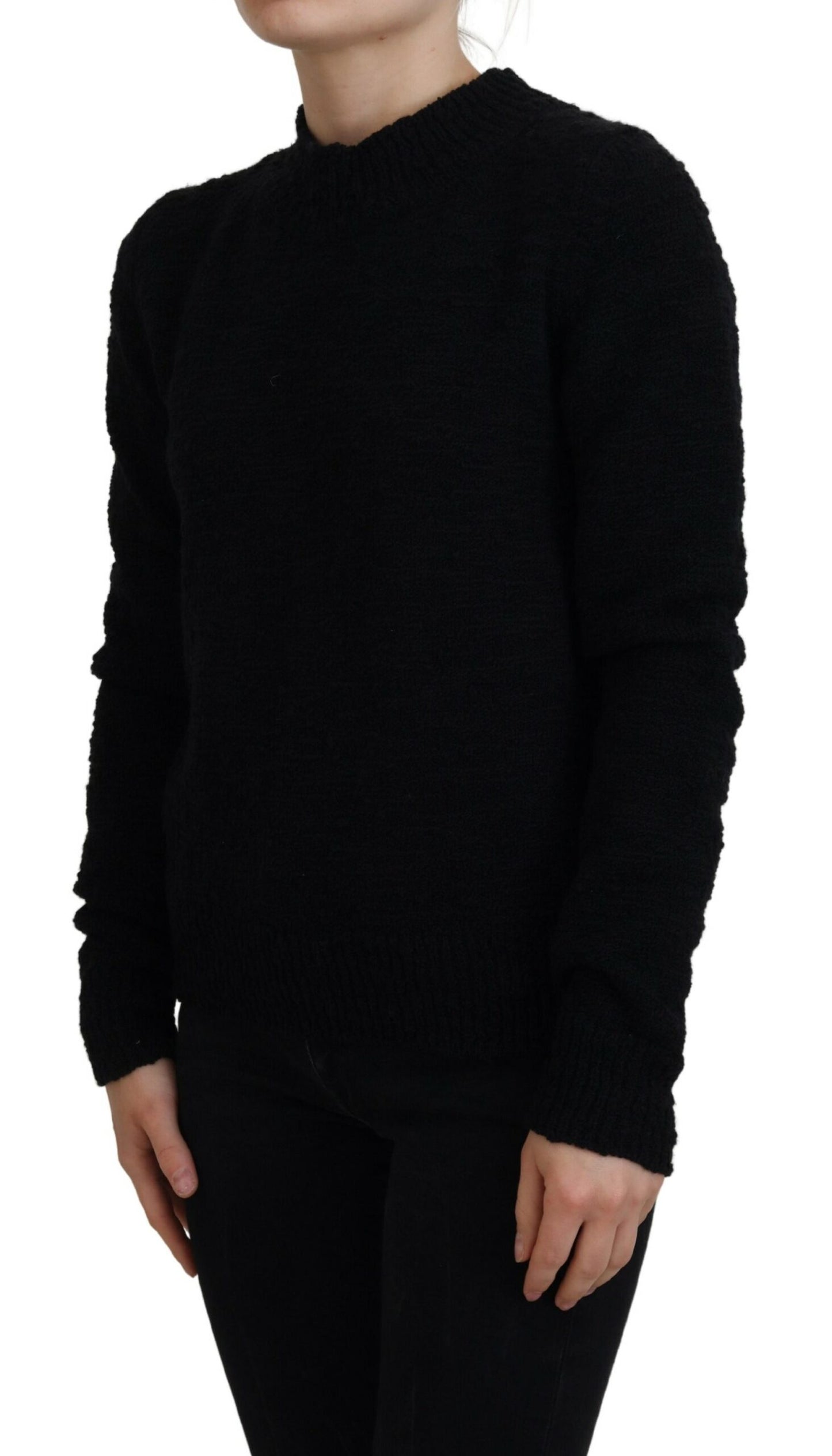 Dolce & Gabbana Schwarzer Wollstrickpullover mit Rundhalsausschnitt