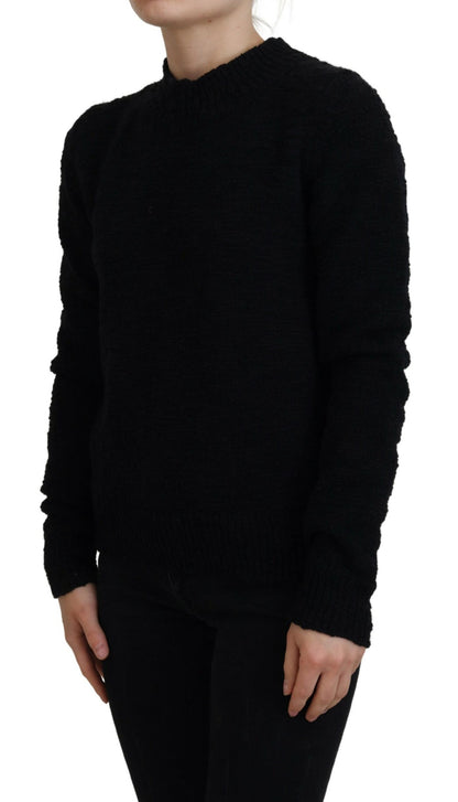 Dolce & Gabbana Schwarzer Wollstrickpullover mit Rundhalsausschnitt