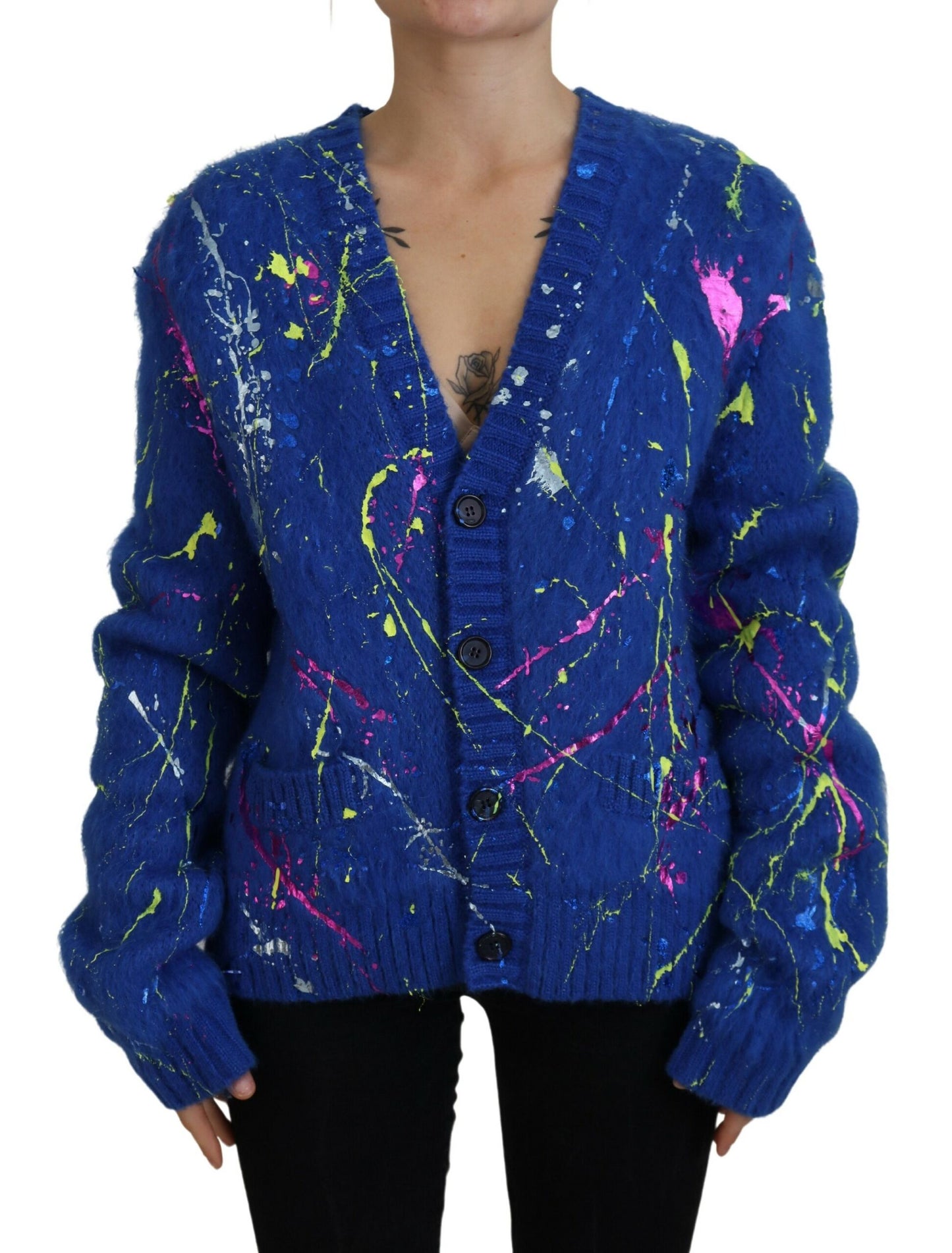 Dolce & Gabbana Blauer Color Splash Mohair Cardigan Pullover