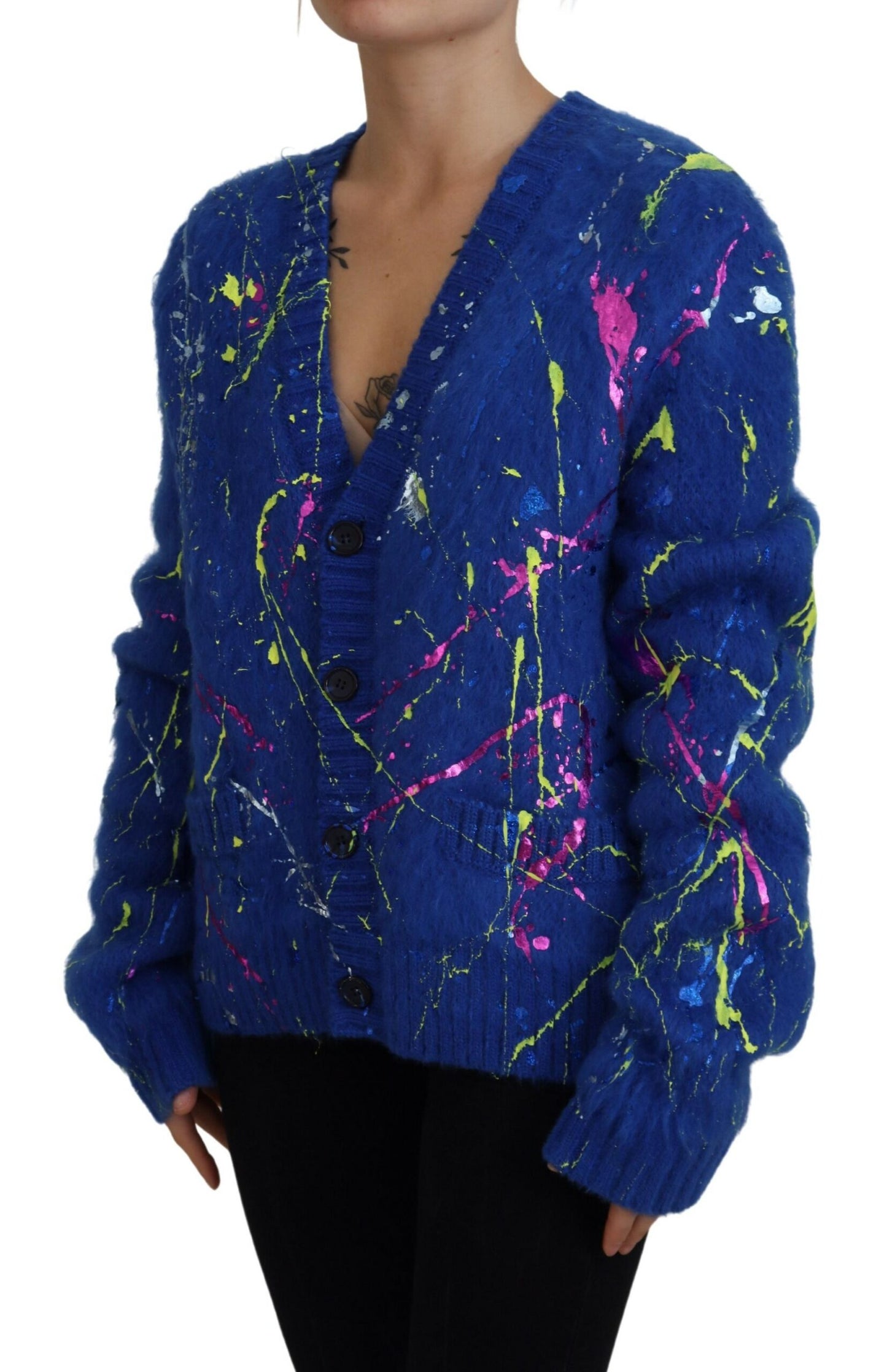 Dolce & Gabbana Blauer Color Splash Mohair Cardigan Pullover