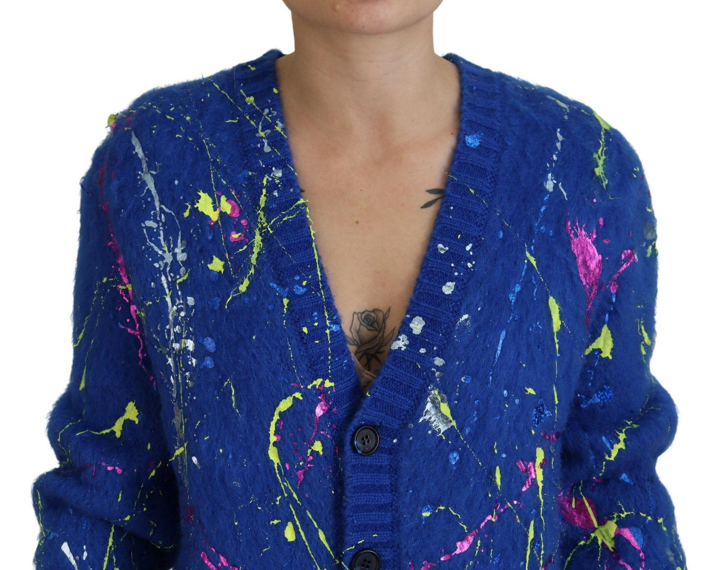 Dolce & Gabbana Blauer Color Splash Mohair Cardigan Pullover