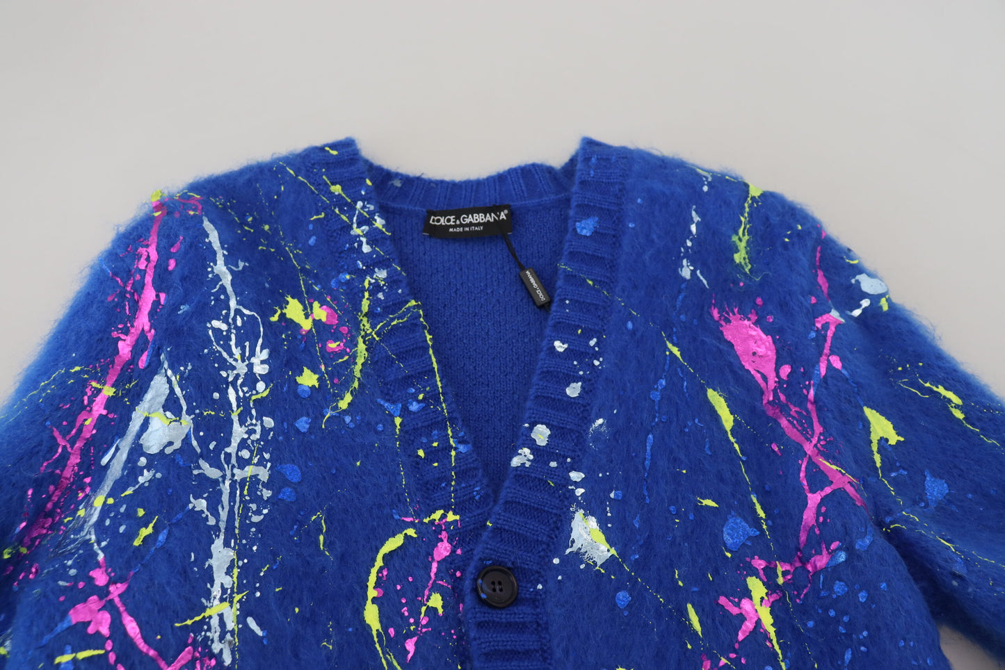 Dolce & Gabbana Blauer Color Splash Mohair Cardigan Pullover