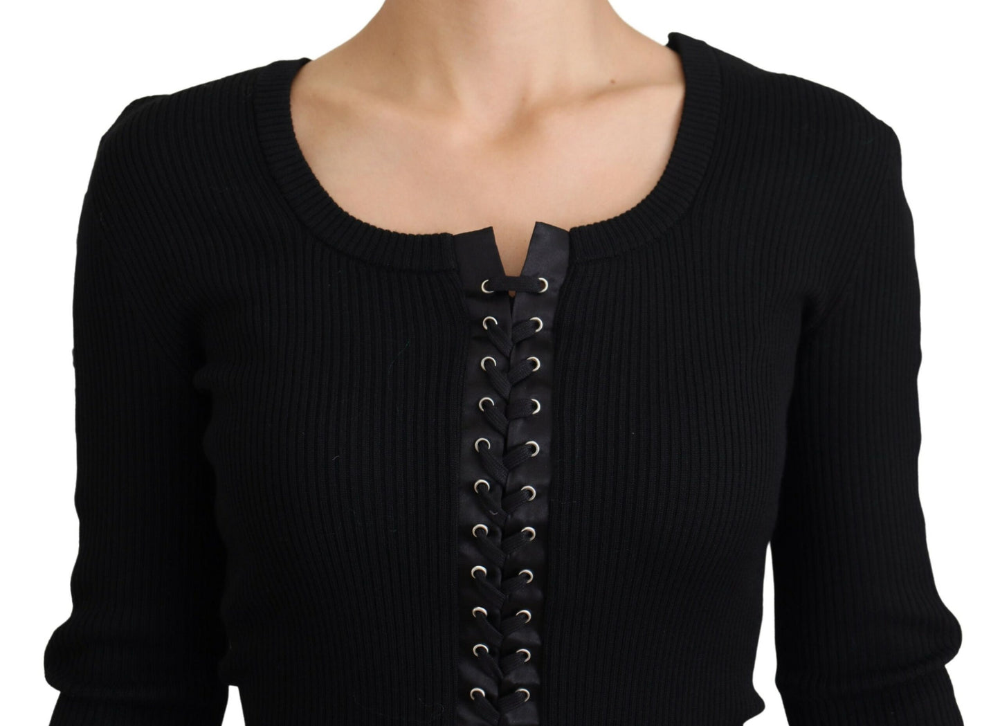 Dolce & Gabbana Schwarzer Wollstrickpullover mit schmaler Passform