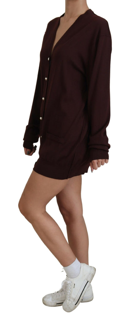 Dolce & Gabbana Kastanienbrauner Wollstrickpullover mit tiefem V-Ausschnitt