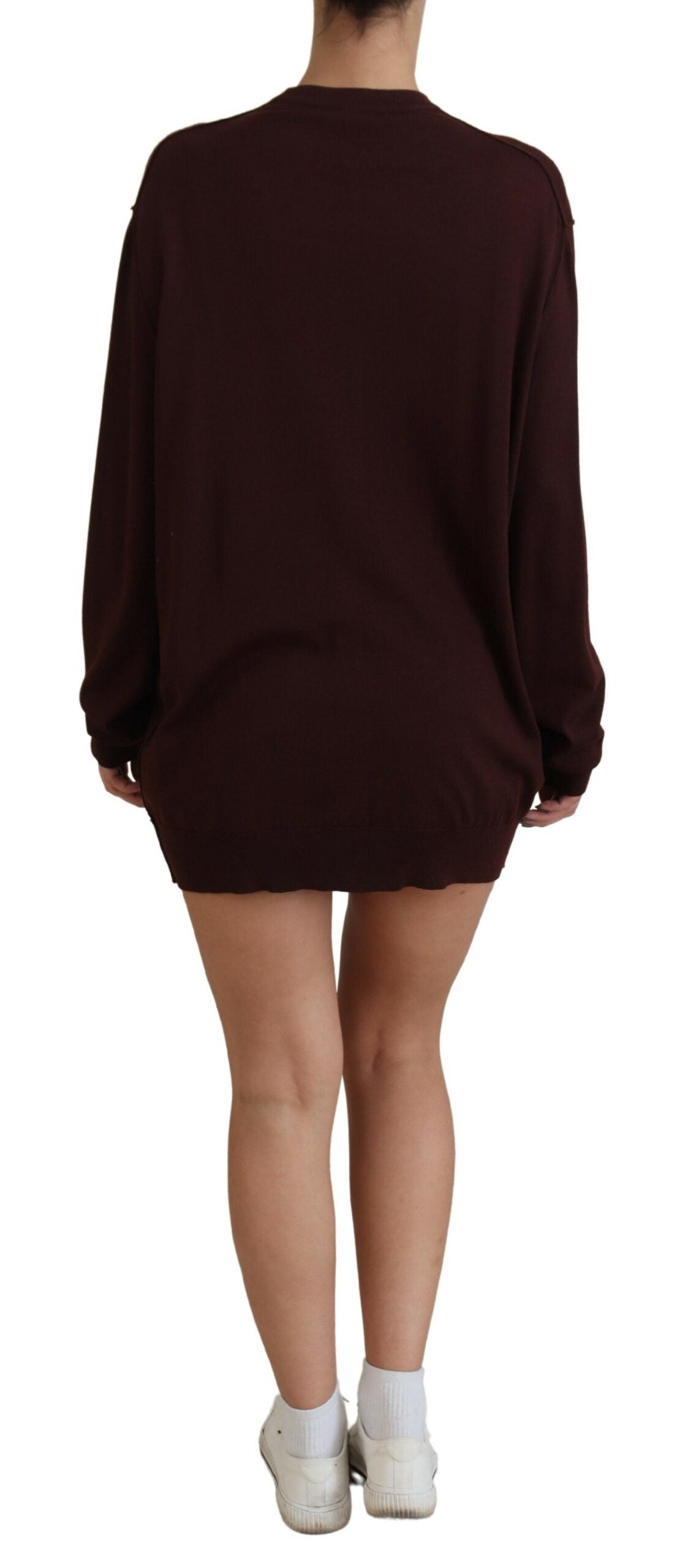 Dolce & Gabbana Kastanienbrauner Wollstrickpullover mit tiefem V-Ausschnitt