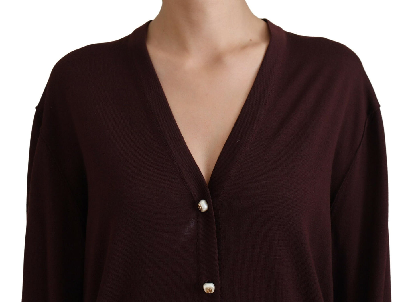 Dolce & Gabbana Kastanienbrauner Wollstrickpullover mit tiefem V-Ausschnitt