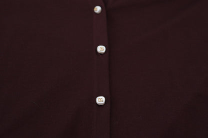 Dolce & Gabbana Kastanienbrauner Wollstrickpullover mit tiefem V-Ausschnitt