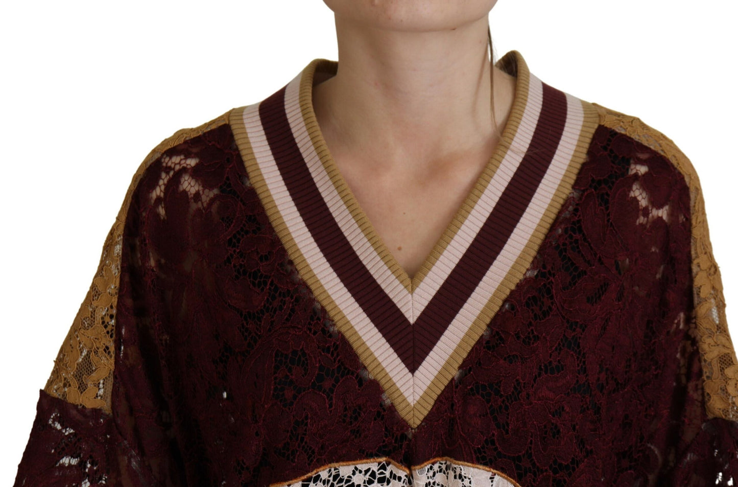 Dolce & Gabbana Multicolor Spitze Pullover mit V-Ausschnitt