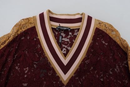 Dolce & Gabbana Multicolor Spitze Pullover mit V-Ausschnitt