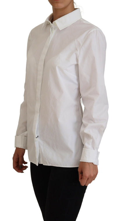 Dolce & Gabbana Weißes langärmeliges formelles Top mit Kragen aus Baumwolle