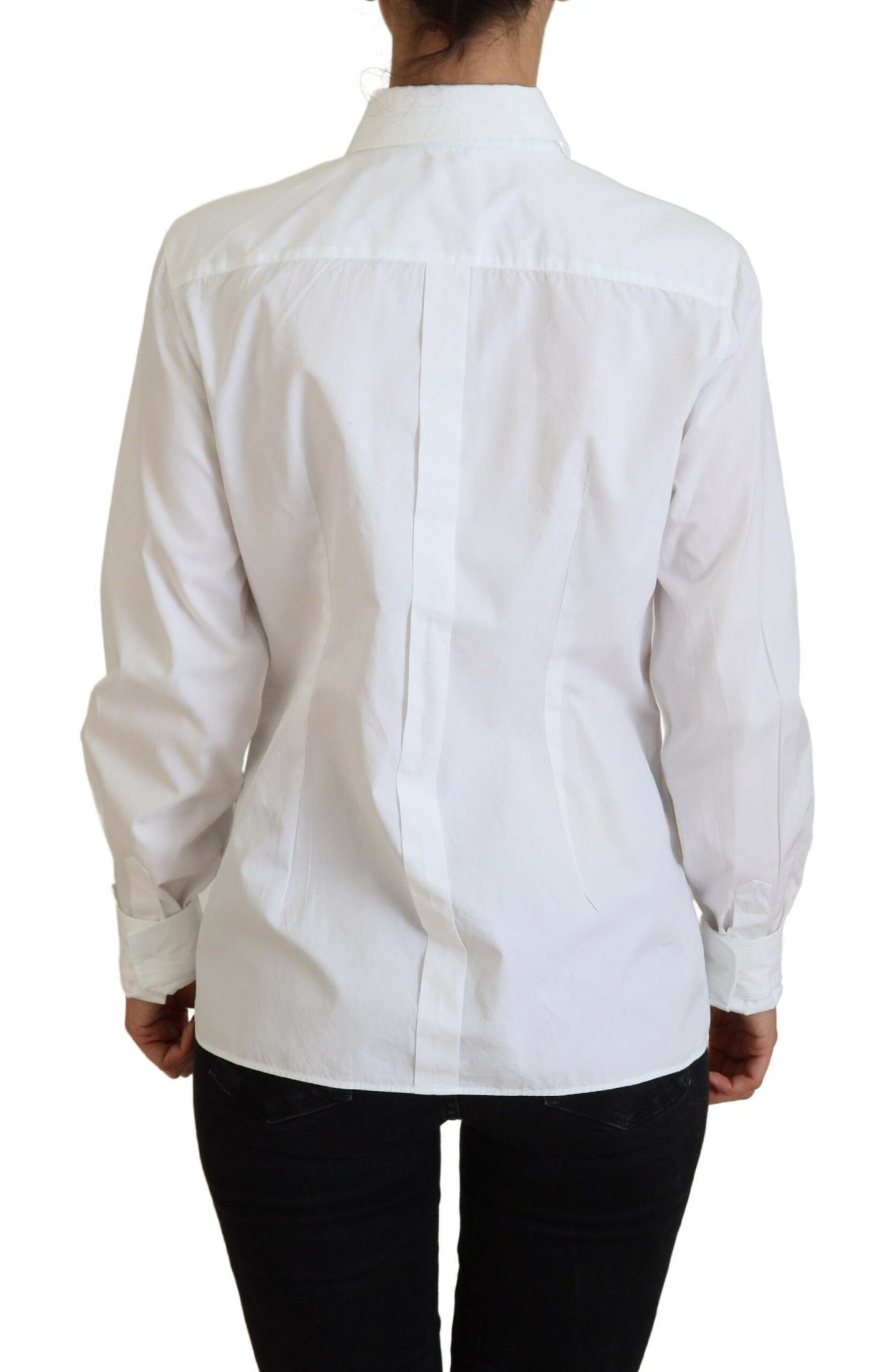 Dolce & Gabbana Weißes langärmeliges formelles Top mit Kragen aus Baumwolle