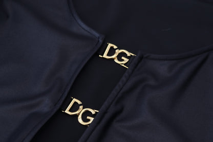 Dolce & Gabbana Schwarzes Baumwoll-Stretch-Oberteil mit offener Brust und 3/4-Ärmeln