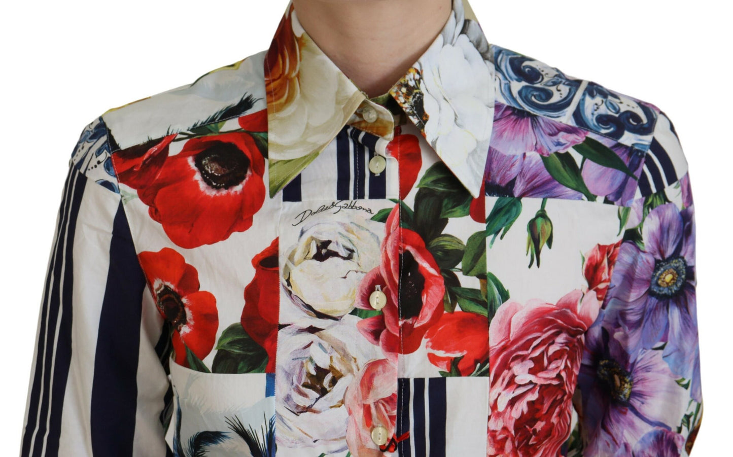 Dolce & Gabbana Multicolor Floral Baumwollbluse mit Kragen