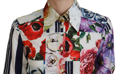 Dolce & Gabbana Multicolor Floral Baumwollbluse mit Kragen