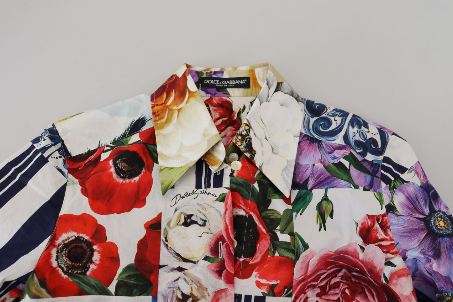 Dolce & Gabbana Multicolor Floral Baumwollbluse mit Kragen