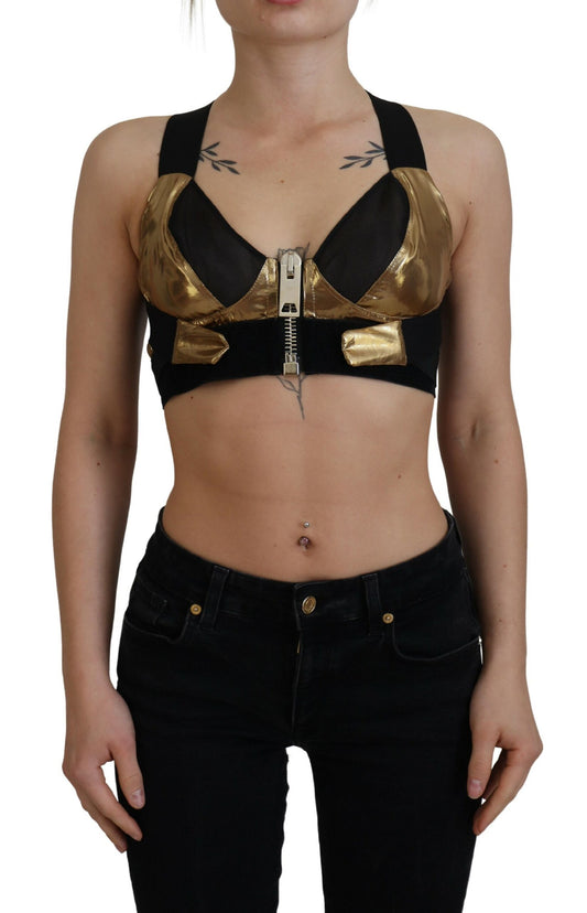Dolce & Gabbana Schwarzgoldenes ärmelloses Bustier-Top mit Ausschnitt