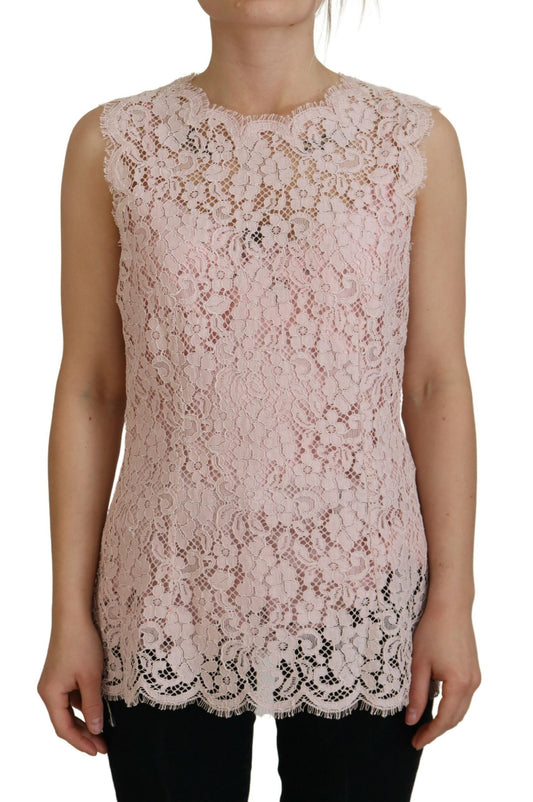 Dolce & Gabbana Pinke florale Spitze ärmelloses Tank-Bluse Top