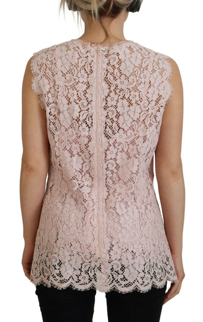 Dolce & Gabbana Pinke florale Spitze ärmelloses Tank-Bluse Top
