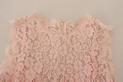 Dolce & Gabbana Pinke florale Spitze ärmelloses Tank-Bluse Top
