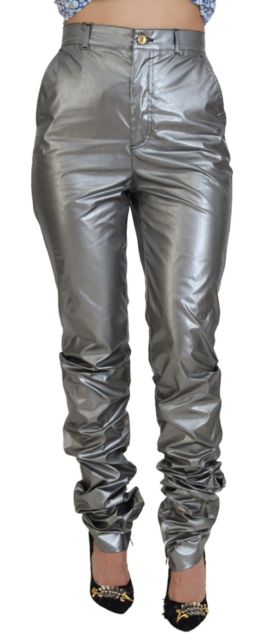 Dolce &amp; Gabbana Elegant High Waist Skinny Pants in Silver