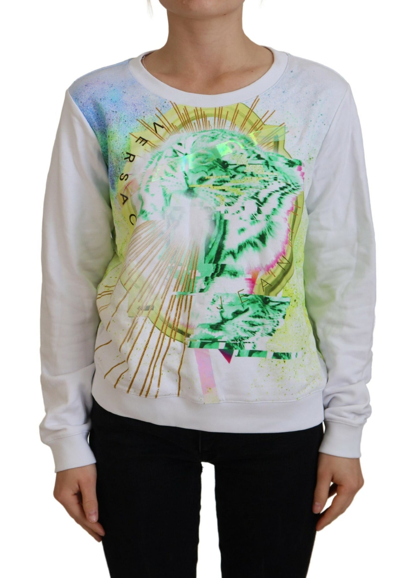Versace Jeans Weißer Pullover mit Grafikdruck und langen Ärmeln