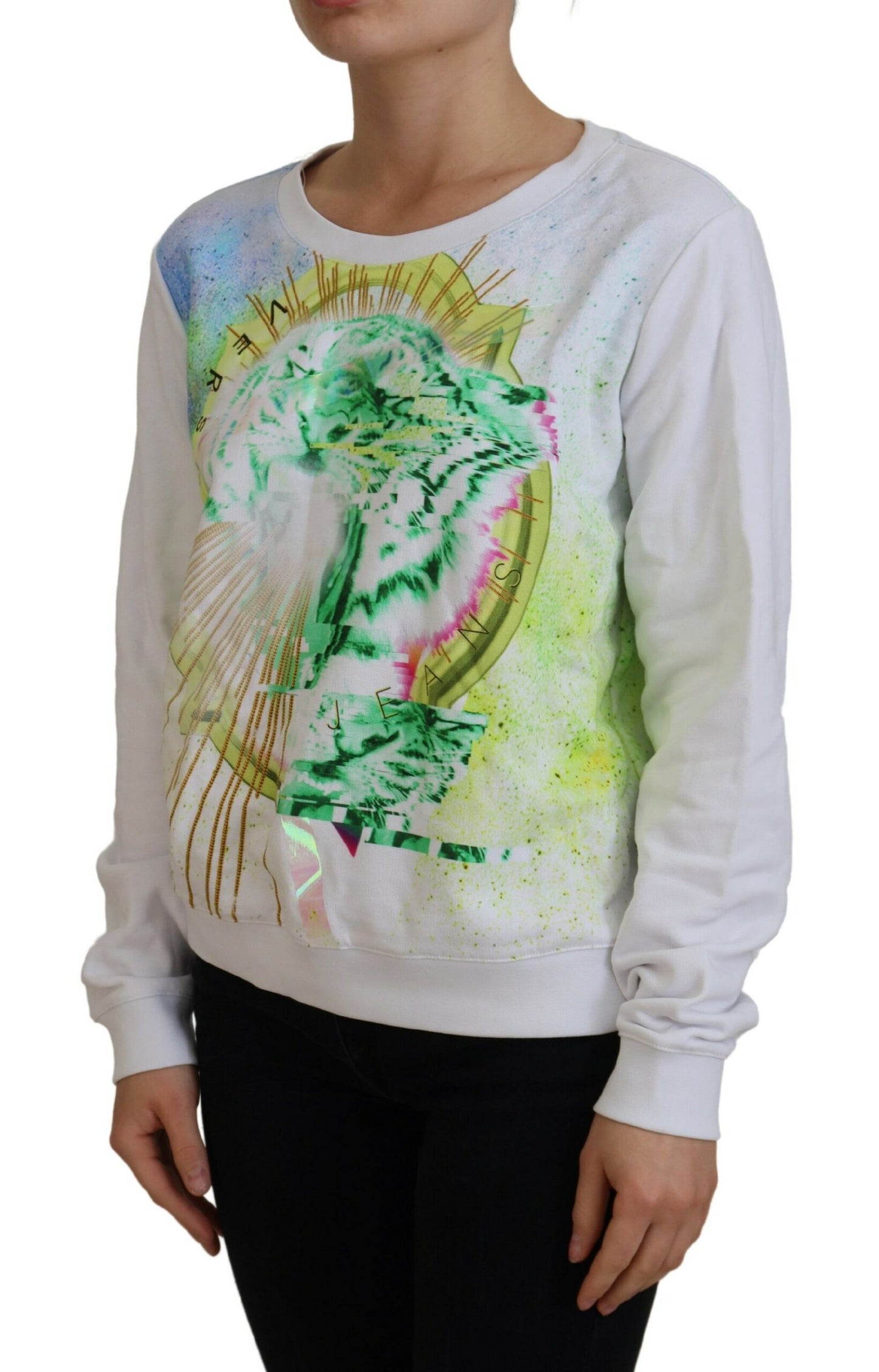 Versace Jeans Weißer Pullover mit Grafikdruck und langen Ärmeln