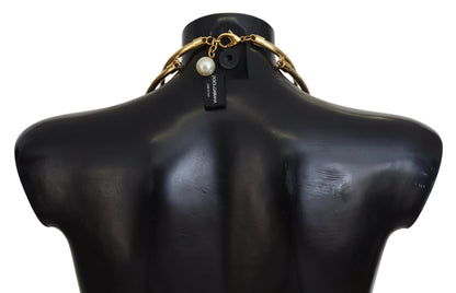 Dolce & Gabbana Elegantes mit Kunstperlen verziertes goldenes Kropfband