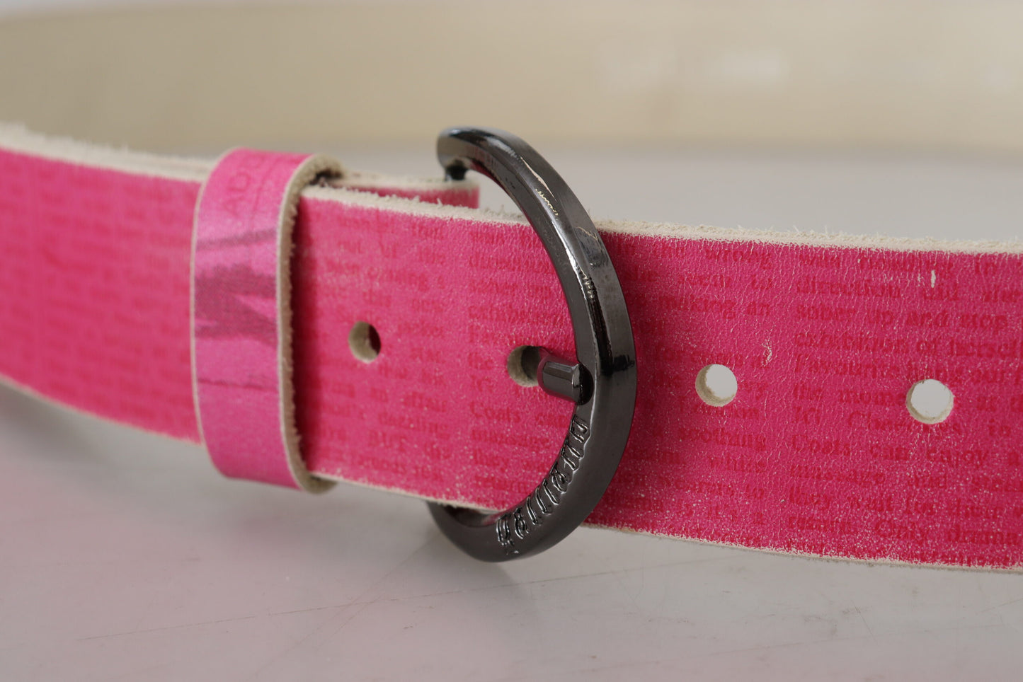 John Galliano Rosa Leder Brief Logo Runde Schnalle Taille Gürtel