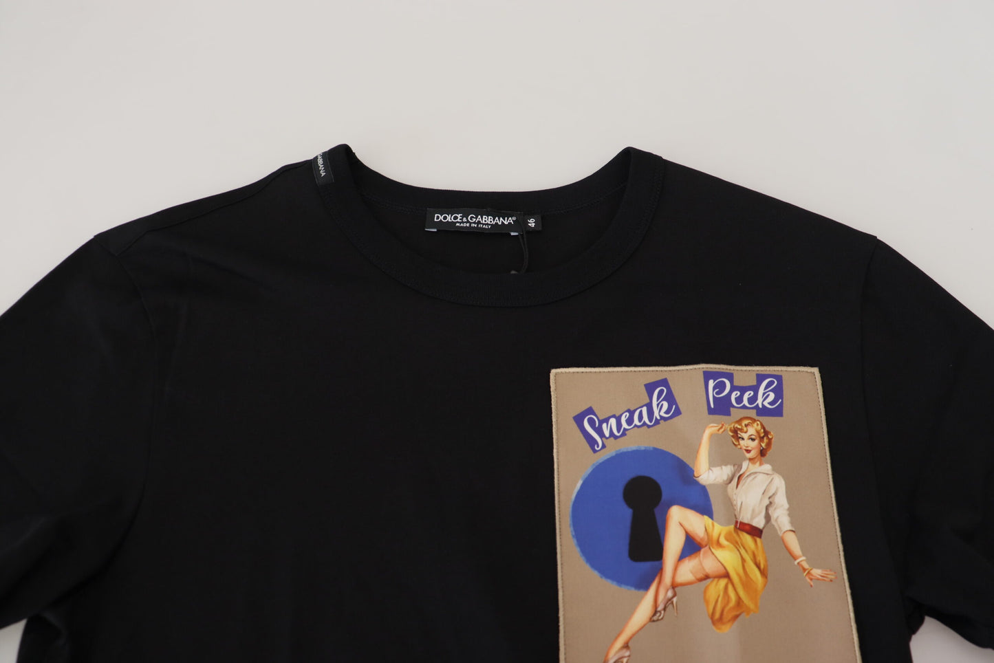 Dolce & Gabbana Schwarzes Sneak Peek Baumwoll-T-Shirt mit kurzen Ärmeln
