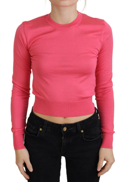 Dolce & Gabbana Rosa Seidenpullover mit Rundhalsausschnitt