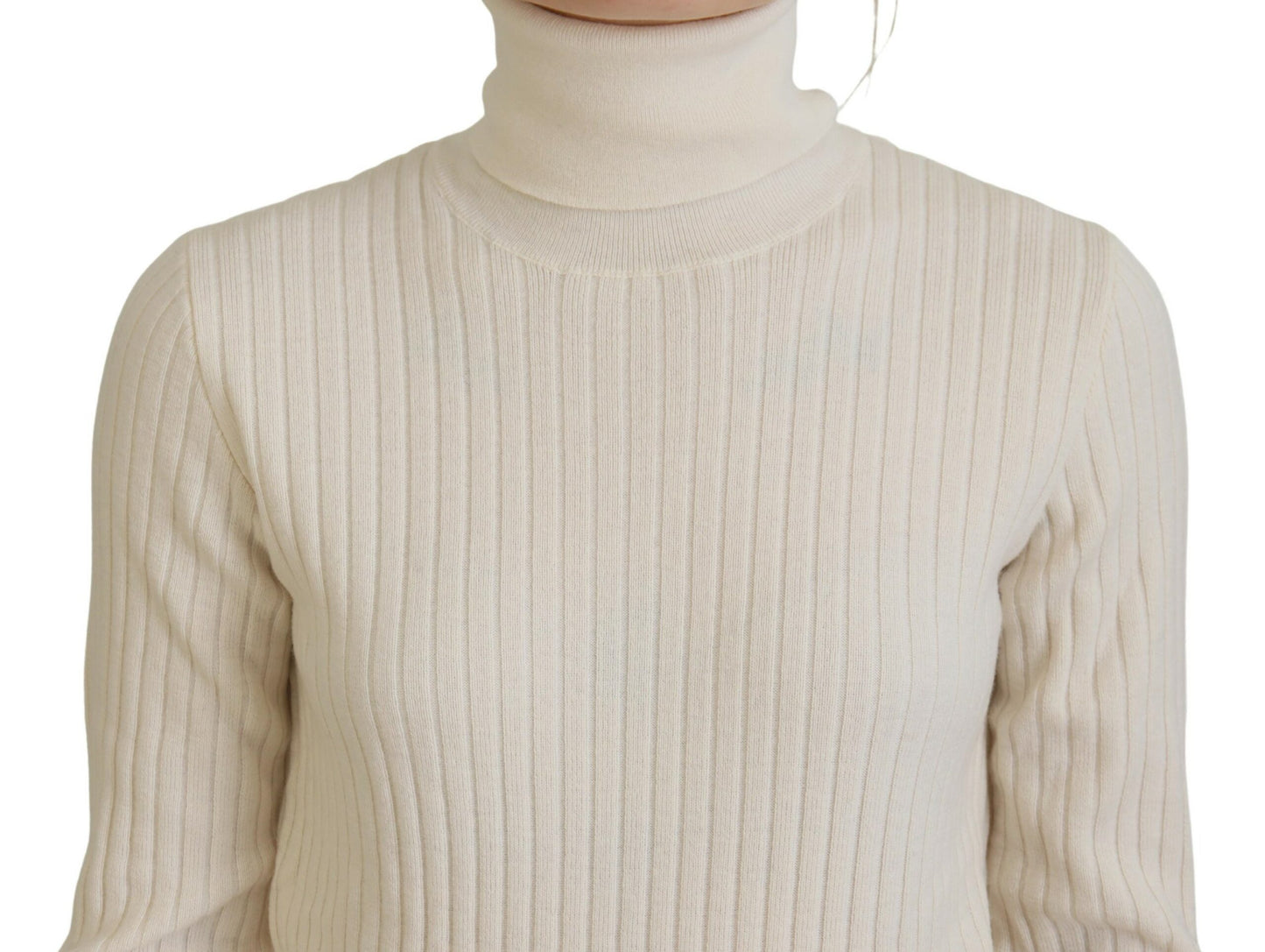 Dolce & Gabbana Elfenbeinfarbener Rollkragenpullover mit ausgefranster Manschette