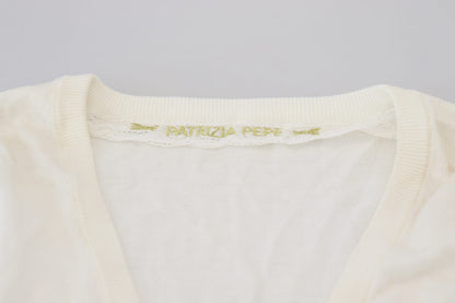 Patrizia Pepe Elfenbeinfarbener V-Ausschnitt mit langen Ärmeln Damen Bluse Top