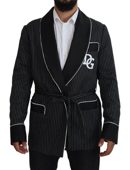 Dolce & Gabbana Schwarze Robe Gestreifte DG Patch Jacke Männer Blazer