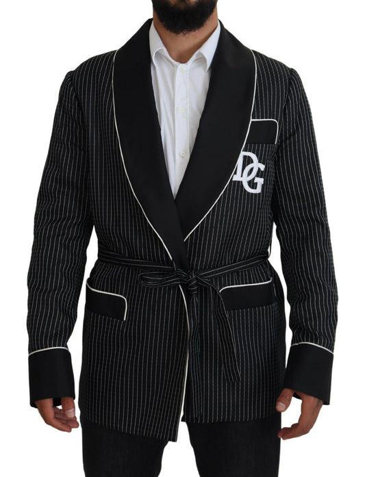 Dolce & Gabbana Schwarze Robe Gestreifte DG Patch Jacke Männer Blazer