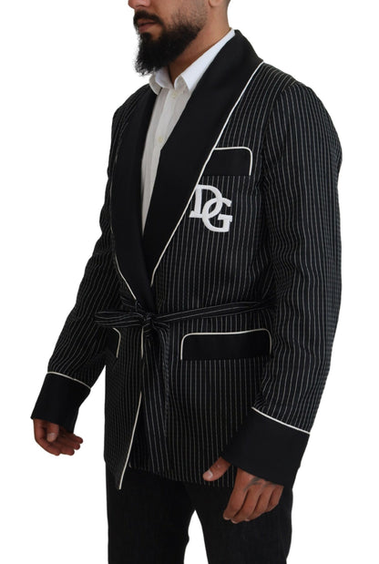 Dolce & Gabbana Schwarze Robe Gestreifte DG Patch Jacke Männer Blazer