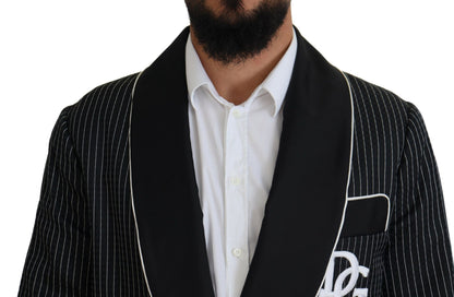 Dolce & Gabbana Schwarze Robe Gestreifte DG Patch Jacke Männer Blazer