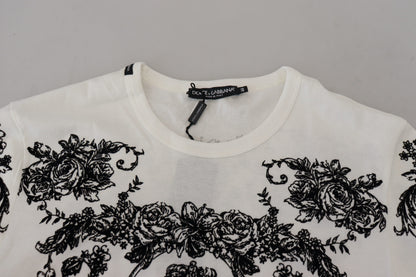 Dolce & Gabbana Weißes DG Crown Floral Crewneck Herren-T-Shirt