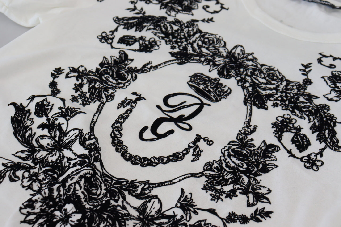 Dolce & Gabbana Weißes DG Crown Floral Crewneck Herren-T-Shirt