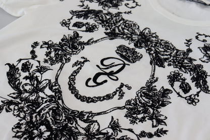 Dolce & Gabbana Weißes DG Crown Floral Crewneck Herren-T-Shirt