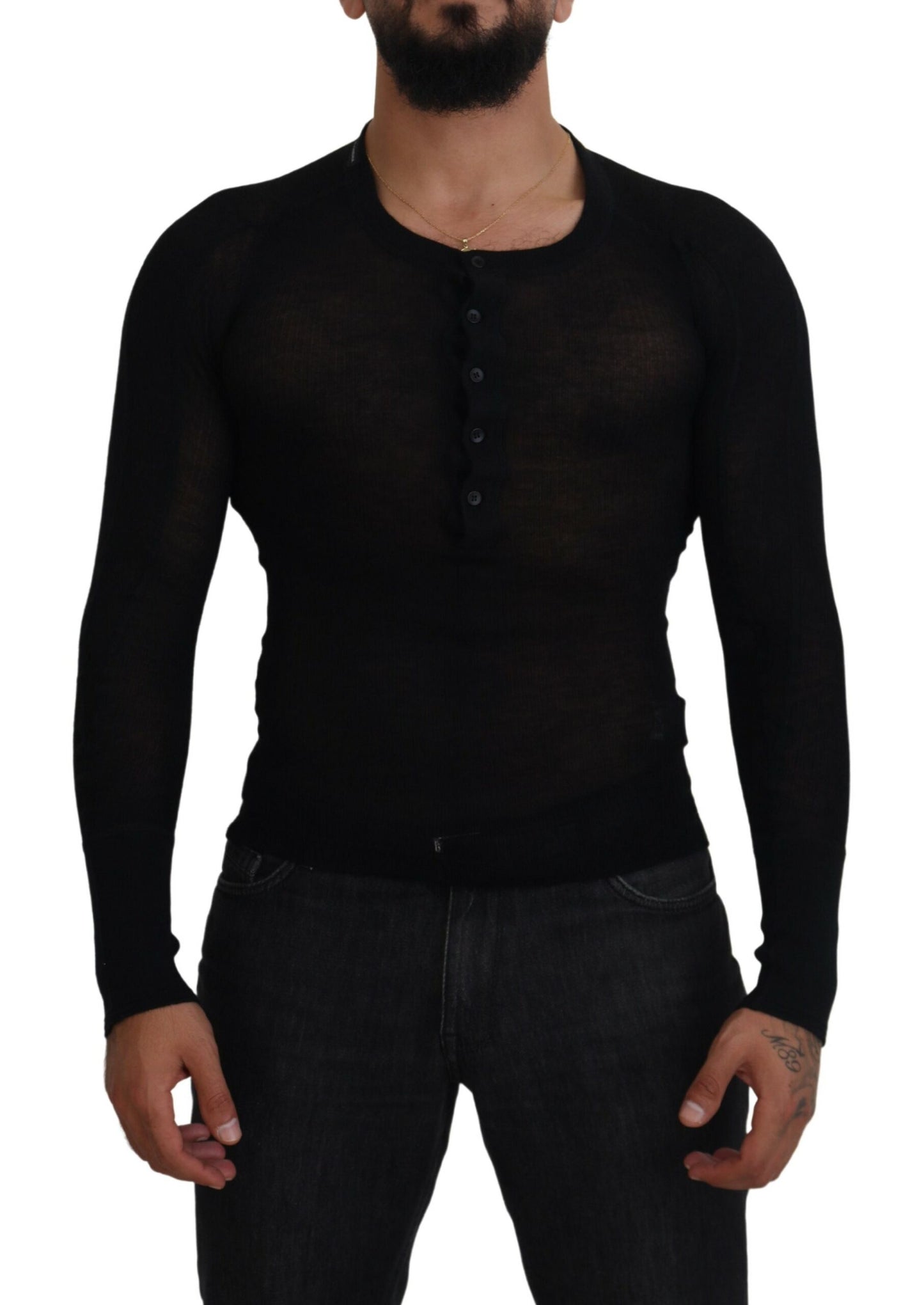 Dolce & Gabbana Schwarzer Kaschmir-Knopf-Pullover