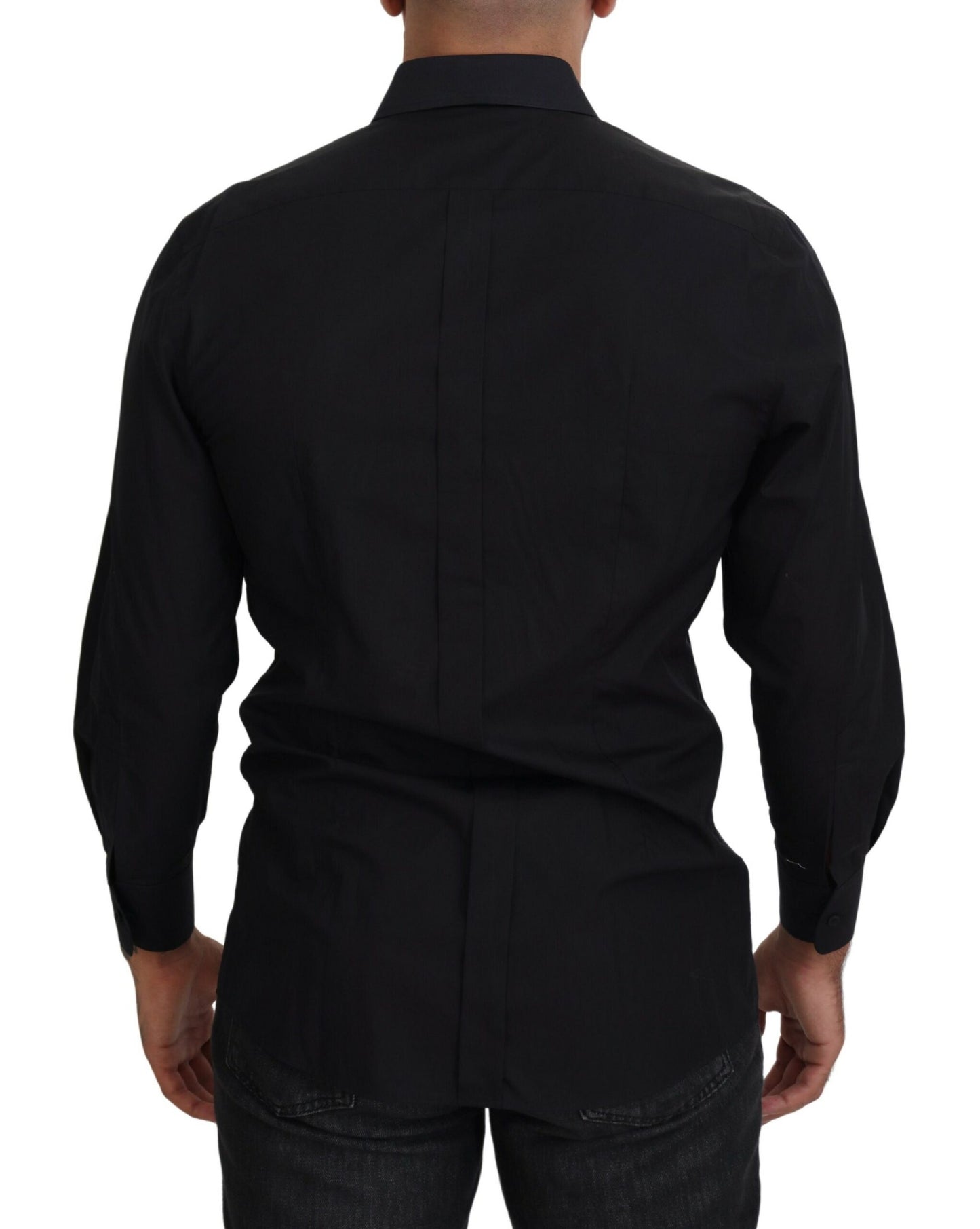 Dolce & Gabbana Schwarzes GOLD Baumwollhemd mit Kragen und langen Ärmeln