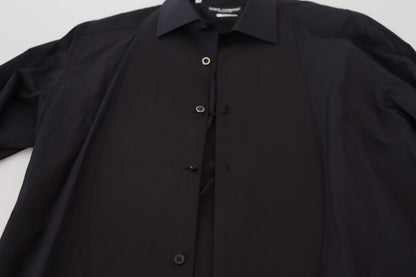 Dolce & Gabbana Schwarzes GOLD Baumwollhemd mit Kragen und langen Ärmeln