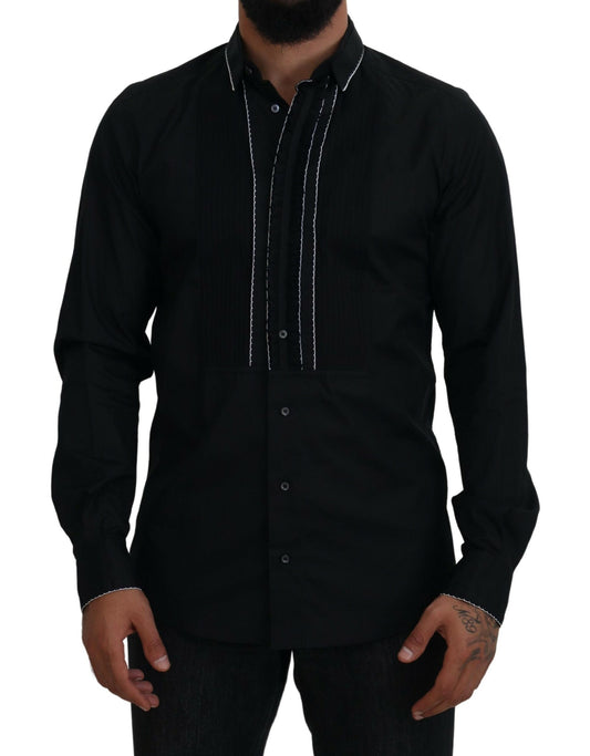 Dolce & Gabbana GOLD Schwarzes Smokinghemd aus Baumwolle