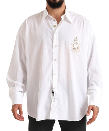 Dolce & Gabbana Weißes Logo-Baumwollhemd mit langen Ärmeln