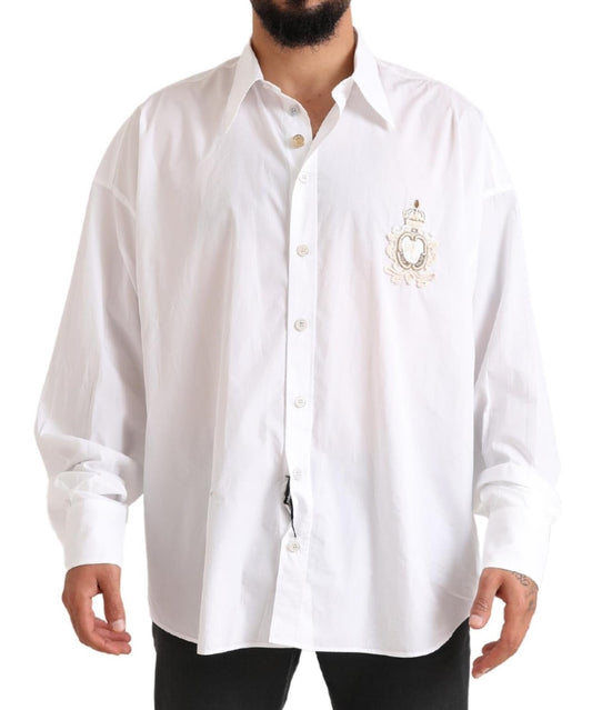 Dolce & Gabbana Weißes Logo-Baumwollhemd mit langen Ärmeln