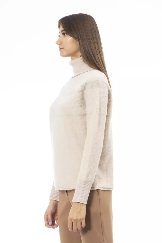 Alpha Studio Beigefarbener Pullover aus Wolle für Frauen